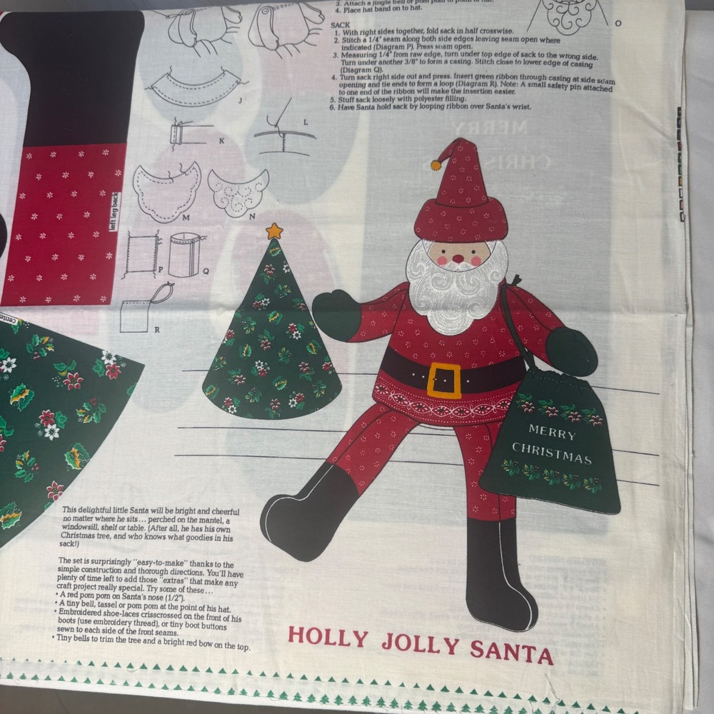 Cranston Print Works Holly Jolly Santa Fabric Panel DIY Sewing Kit Red Green